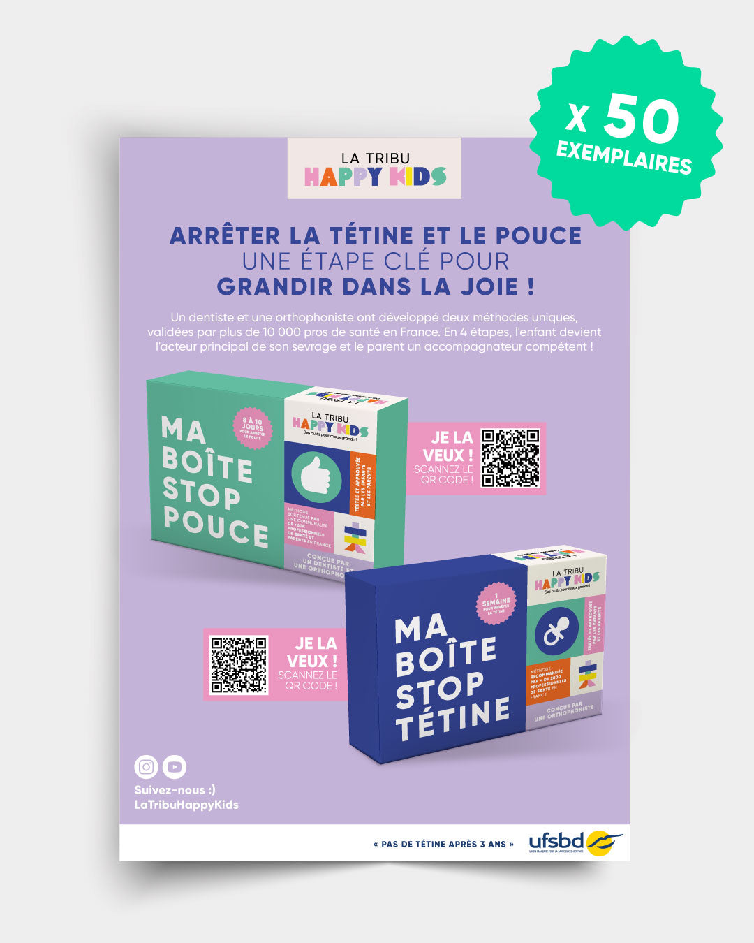 Lot de 50 flyers : Ma Boîte Stop Tétine et Ma Boîte Stop Pouce